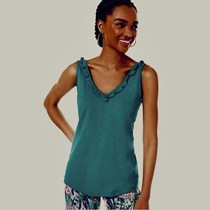 Lilly Pulitzer Gigi Ruffle Top Water Lilly Green